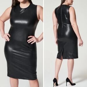 NWT SPANX DRESS XL BLACK LEATHER FAUX EDGY BUSINESS CASUAL OFFICE